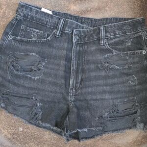 American Eagle Black Distressed Denim Shorts